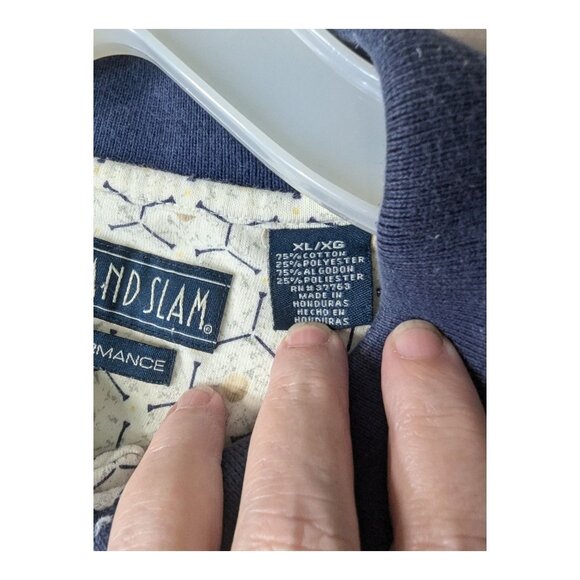 Grand Slam Mens XL Performance Golf Polo Shirt Golf Ball Print Blue Beige - Picture 3 of 11